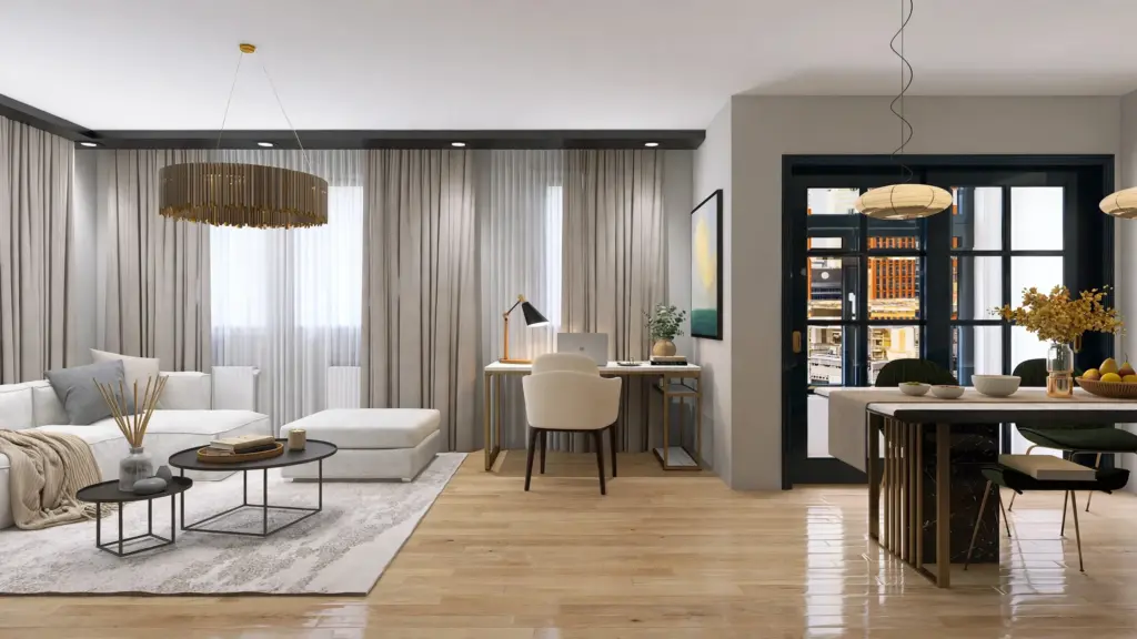 Open-Plan Living Room – 3D render 8 of 10
