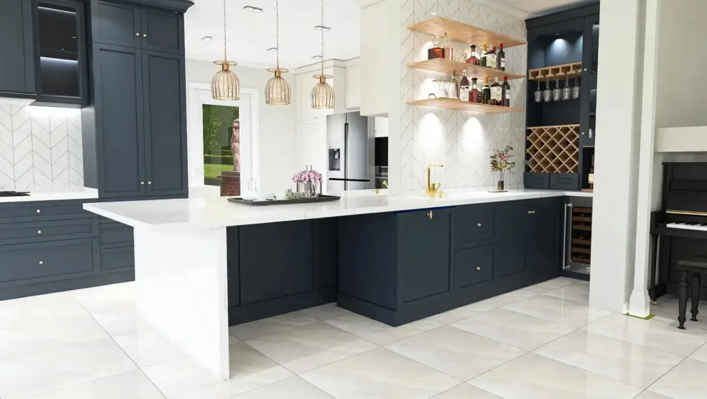 Luxury Kitchen with Island – 3D render 2 of 6