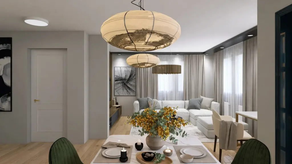 Open-Plan Living Room – 3D render 3 of 10